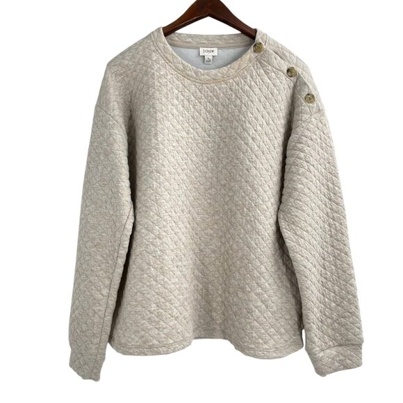 J. Crew Factory Sweaters - J. Crew Oatmeal Quilted Button Neck Sweater Womens Size Large Raglan Sleeves